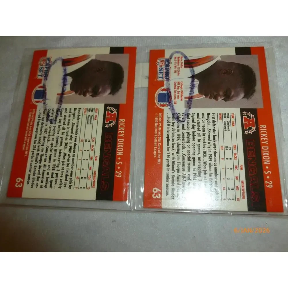 1990 ProSet Error &‎ Corrected Football Card #63 Rickey Dixon Cincinnati Bengals